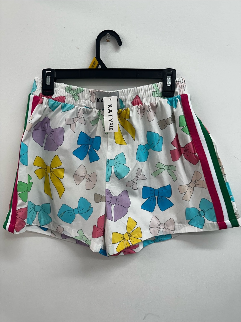 Katydid White Bow-Print Elastic Waist Shorts NWT